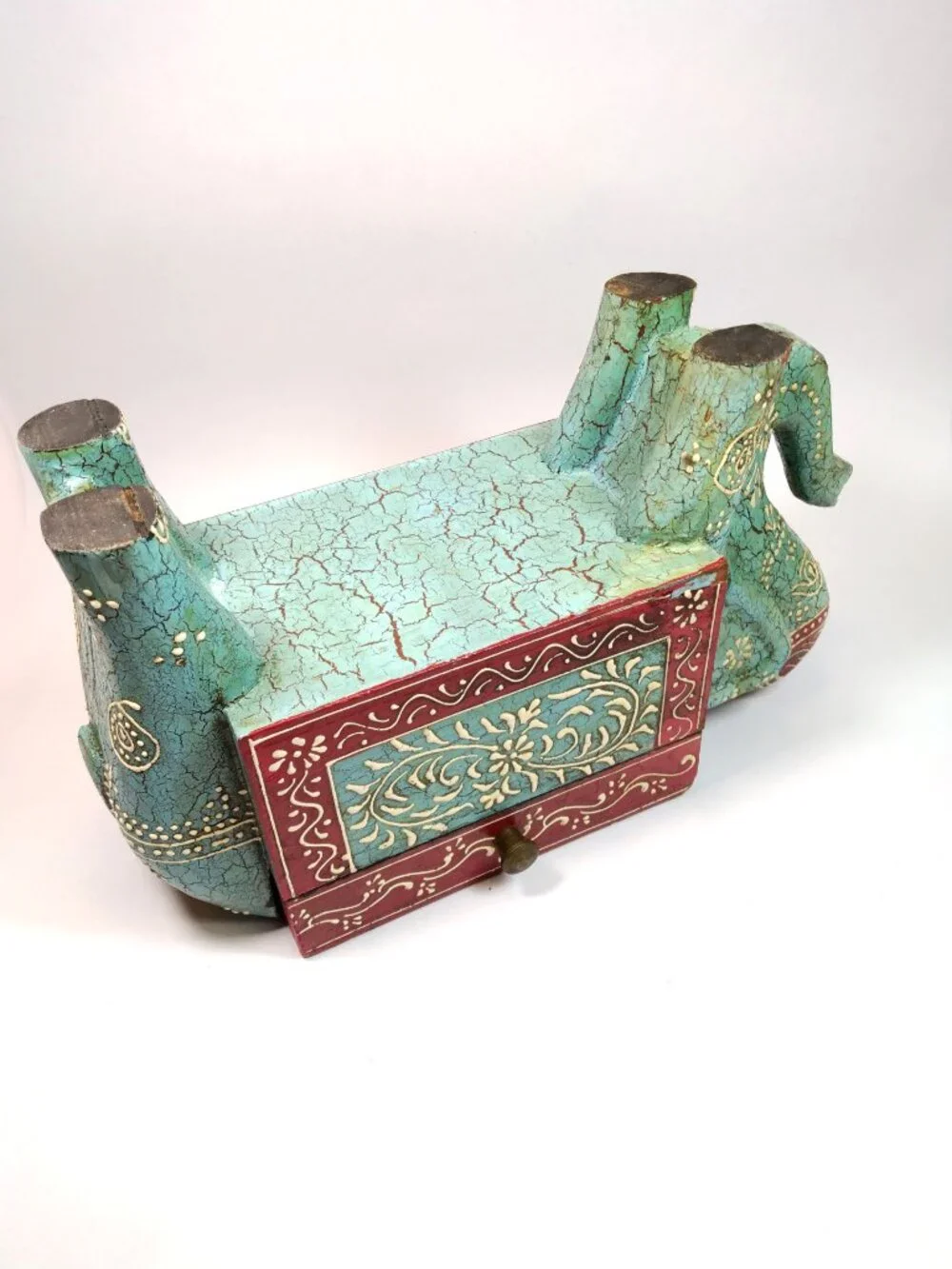 Hand Painted Wooden Elephant Jewelry Trinket Storage Box